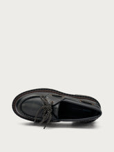 Leather boat shoes with double welt sole - Black | FRAU