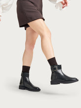 Leather ankle boots with buckle - Black | FRAU