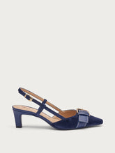 Slingback aus Veloursleder mit Schnalle - Marineblau | FRAU