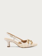 Slingback aus Bouclé mit Absatz und Schmuckdetail - Goldbeige | FRAU