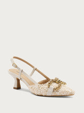 Slingback aus Bouclé mit Absatz und Schmuckdetail - Goldbeige | FRAU