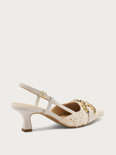 Slingback aus Bouclé mit Absatz und Schmuckdetail - Goldbeige | FRAU