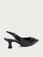 Slingback aus Leder mit Accessoire - Schwarz | FRAU