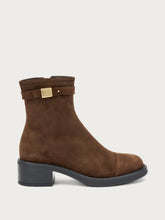 Stiefeletten aus Veloursleder mit breitem Absatz - Kakao | FRAU