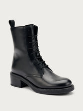 Leather heeled combat boots - Black | FRAU