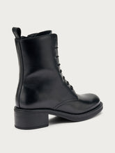 Leather heeled combat boots - Black | FRAU