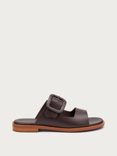 Pantoletten aus Leder mit Schnalle in abgestimmter Farbe - Dunkelbraun | FRAU