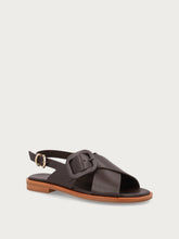 Leather sandals with tonal buckle - Dark Brown | FRAU