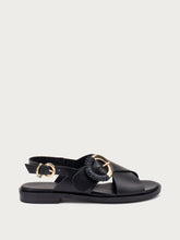 Sandalen aus Leder mit runder Schnalle - Schwarz | FRAU