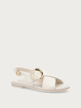 Leather sandals with round buckle - Off White | FRAU