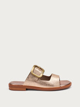 Laminated leather sliders with buckle - Champagne | FRAU