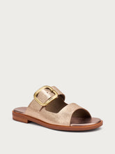 Laminated leather sliders with buckle - Champagne | FRAU