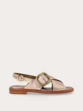 Laminated leather sandals with tonal buckle - Champagne | FRAU