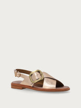 Laminated leather sandals with tonal buckle - Champagne | FRAU