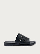 Laser-etched leather sliders - Black | FRAU