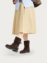 Suede double-buckle biker boots - Chocolate | FRAU