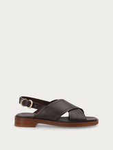 Leather crossover-strap sandals - Dark Brown | FRAU