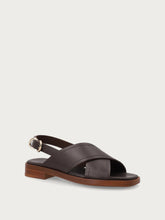 Leather crossover-strap sandals - Dark Brown | FRAU