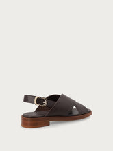 Leather crossover-strap sandals - Dark Brown | FRAU