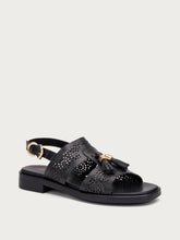 Perforated leather sandals with tassels - Black | FRAU
