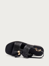 Perforated leather sandals with tassels - Black | FRAU