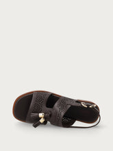 Perforated leather sandals with tassels - Dark Brown | FRAU