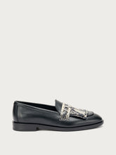 Fringed python-print leather loafers - STONEblack | FRAU