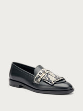 Fringed python-print leather loafers - STONEblack | FRAU