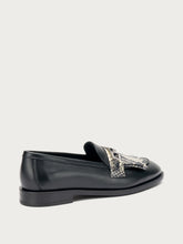 Fringed python-print leather loafers - STONEblack | FRAU