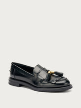 Brushed leather loafers with tassels - Black | FRAU