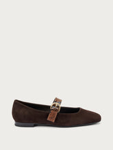 Suede ballet flats with semi-square toe - Cocoa | FRAU