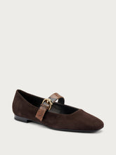 Suede ballet flats with semi-square toe - Cocoa | FRAU