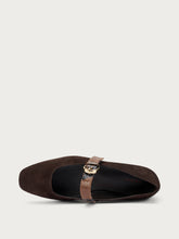 Suede ballet flats with semi-square toe - Cocoa | FRAU