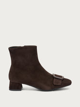 Suede heeled ankle boots with tonal buckle - Cocoa | FRAU