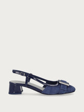 Slingback aus Lackleder und Veloursleder - Marineblau | FRAU
