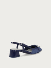 Slingback aus Lackleder und Veloursleder - Marineblau | FRAU