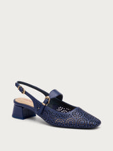 Laser-etched leather slingback heels - Blue | FRAU