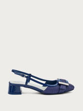Slingback aus Lackleder und Bast - Marineblau | FRAU