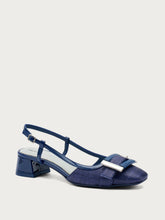 Slingback aus Lackleder und Bast - Marineblau | FRAU