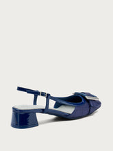 Slingback aus Lackleder und Bast - Marineblau | FRAU