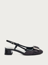 Slingback aus Lackleder und Bast - Schwarz | FRAU