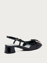 Slingback aus Lackleder und Bast - Schwarz | FRAU