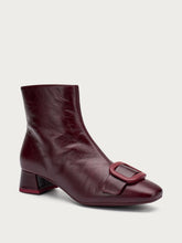 Creased-effect leather ankle boots with heels - Bordeaux | FRAU