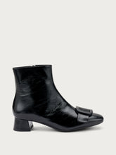 Creased-effect leather ankle boots with heels - Black | FRAU