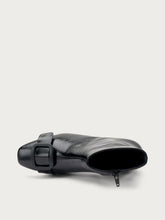 Creased-effect leather ankle boots with heels - Black | FRAU