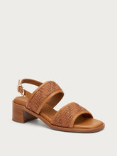 Raffia sandals with block heel - Caramel | FRAU
