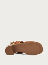 Raffia sandals with block heel - Caramel | FRAU