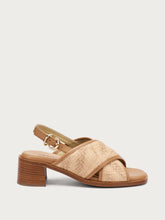 Raffia crossover-strap sandals with block heel - Straw | FRAU