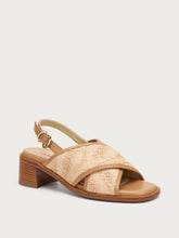 Raffia crossover-strap sandals with block heel - Straw | FRAU