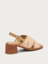 Raffia crossover-strap sandals with block heel - Straw | FRAU